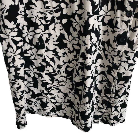 J. Jill Women's Dress Size L Floral Black White Short Sleeve Stretch - Picture 6 of 11